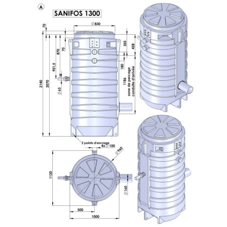 Sanifos 1300 2 GR SP S - station de relevage conçue pour le relevage des eaux usées (par ex. immeubles, locaux profes