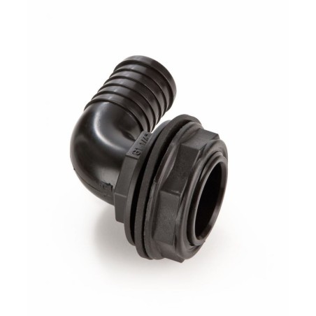 1 1/4" uitloop - 90° - gehoekt met 1 1/4" regenton schroefverbinding - 15806 1 1/4" uitloop - 90° - gehoekt met 1 1/4" regenton schroefverbinding - 15806