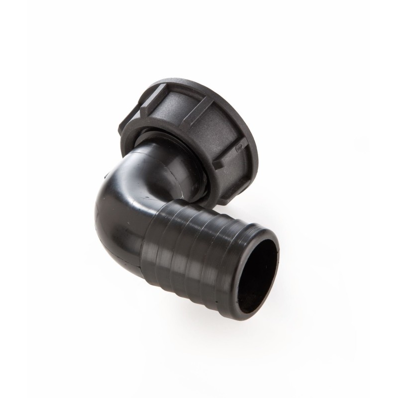 Uitloop 1 1/4" - 90° gehoekt met wartelmoer geschikt voor 1 1/4" draadaansluiting - 15810