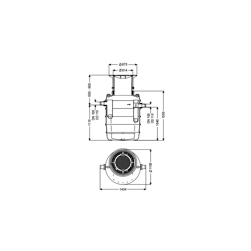 Séparateur à graisses EasyClean ground NS 4, Standard, 550 à 950 mm - classe B 125 (EN 124)